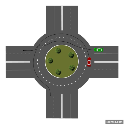 Классическое круговое движение - зелёный едет прямо, красный разворачивается